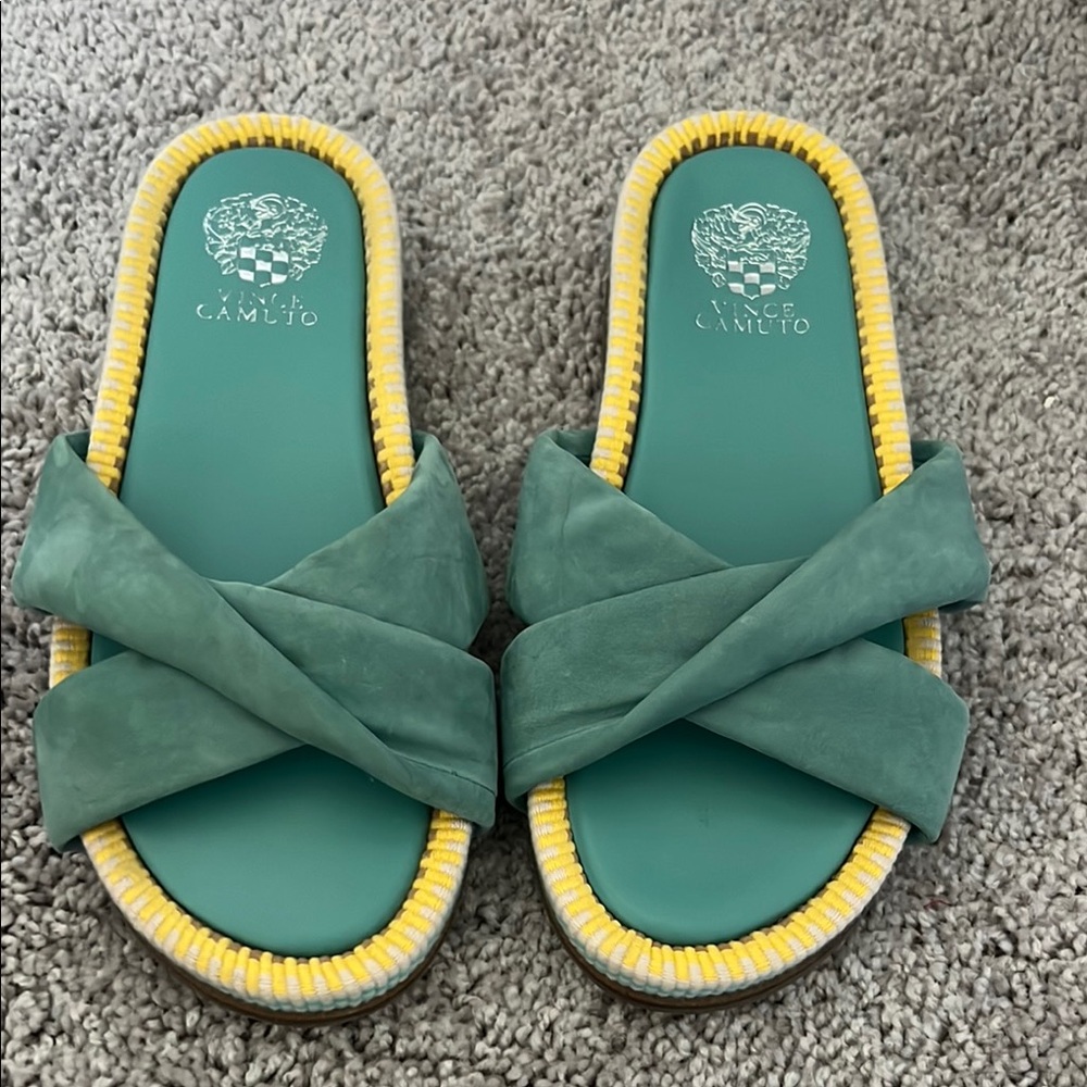 Vince Camuto Green and Yellow Cross-Strap Sandals